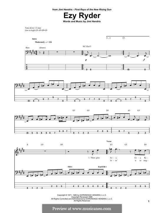 EZY Ryder: For bass guitar with tab by Jimi Hendrix