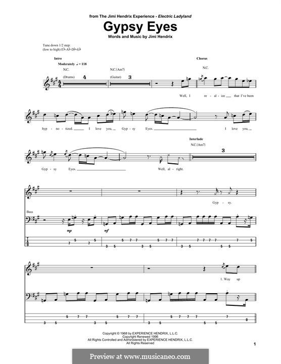 Gypsy Eyes: For bass guitar with tab by Jimi Hendrix