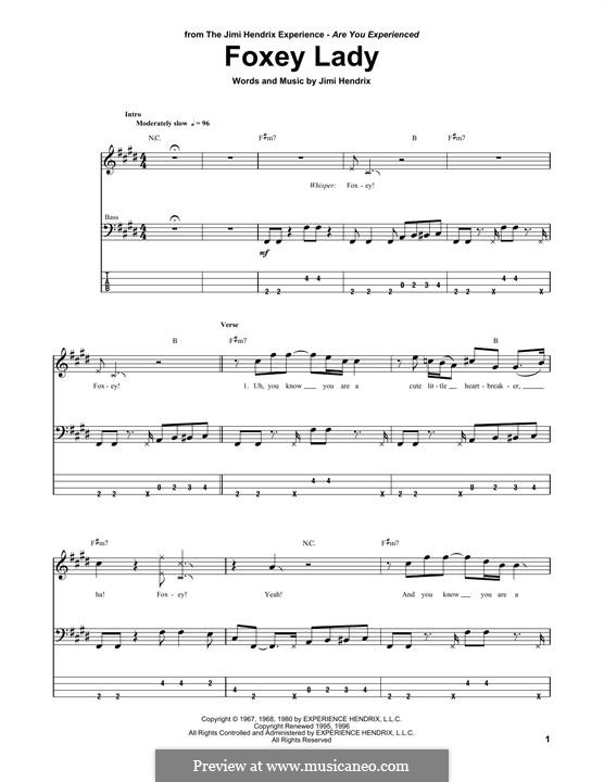 Foxy Lady: For bass guitar with tab by Jimi Hendrix