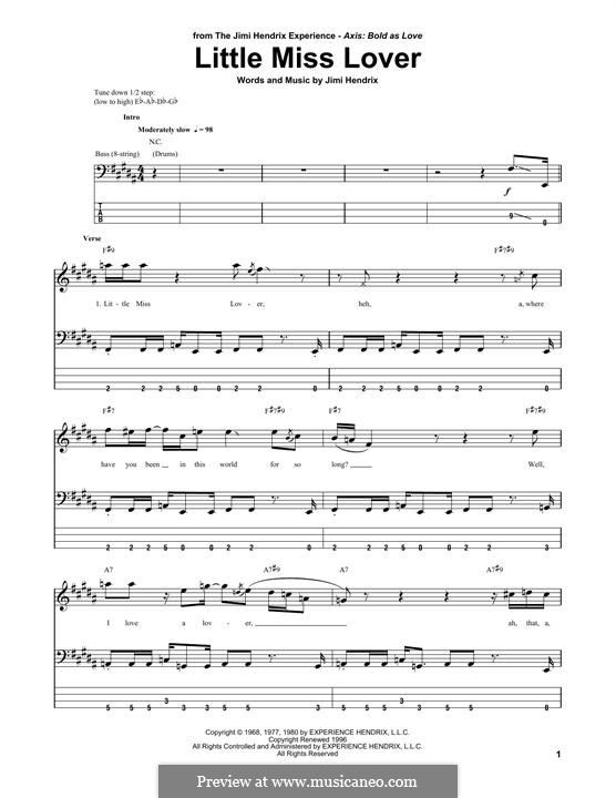 Little Miss Lover: For bass guitar with tab by Jimi Hendrix