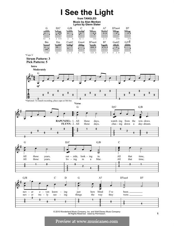 I See The Light (from Tangled): For guitar with tab by Alan Menken