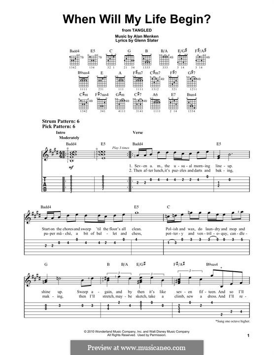 When Will My Life Begin? (from Disney's Tangled): For guitar with tab by Alan Menken