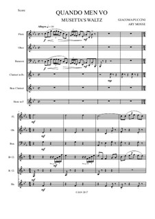 Quando men vo (Musetta's Waltz): For wind sextet by Giacomo Puccini