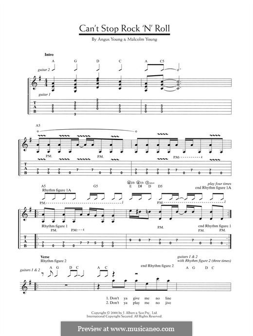 Can't Stop Rock 'n' Roll (AC/DC): For guitar with tab by Angus Young, Malcolm Young