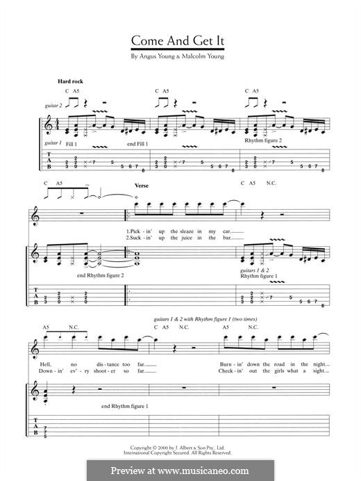Come and Get It (AC/DC): For guitar with tab by Angus Young, Malcolm Young