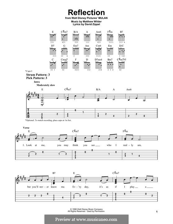 Reflection (from Disney's Mulan): For guitar with tab by Matthew Wilder