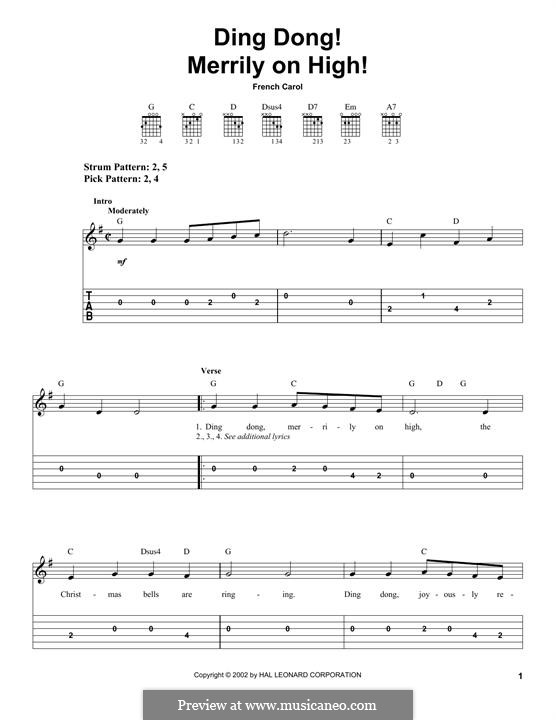 Ding Dong! Merrily on High (Printable Scores): For guitar with tab by folklore