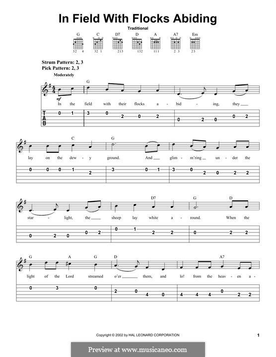 In the Field with Their Flocks Abiding: For guitar with tab by folklore