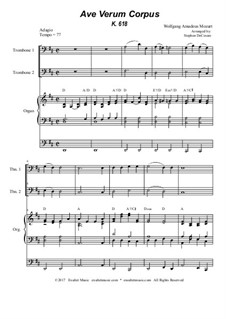 Ave verum corpus, K.618: Trombone duet - organ accompaniment by Wolfgang Amadeus Mozart