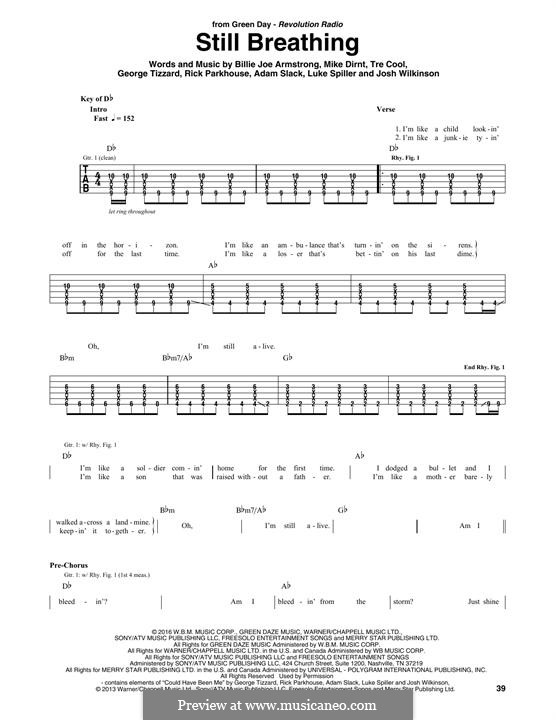 Still Breathing (Green Day): For guitar with tab by Billie Joe Armstrong