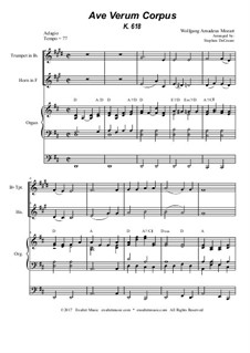 Ave verum corpus, K.618: Duet for Bb-trumpet and french horn - organ accompaniment by Wolfgang Amadeus Mozart