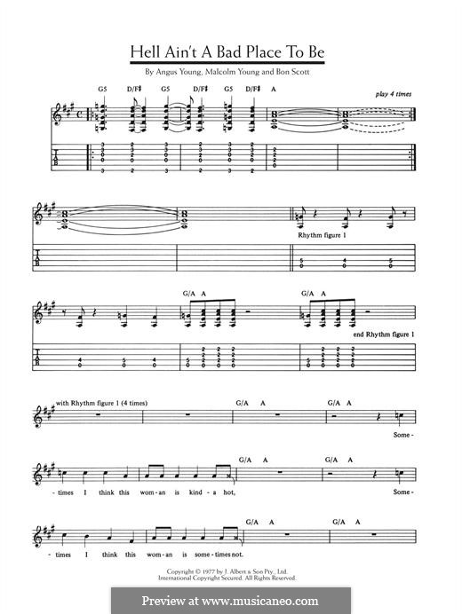 Hell Ain't a Bad Place To Be (AC/DC): For guitar with tab by Angus Young, Bon Scott, Malcolm Young