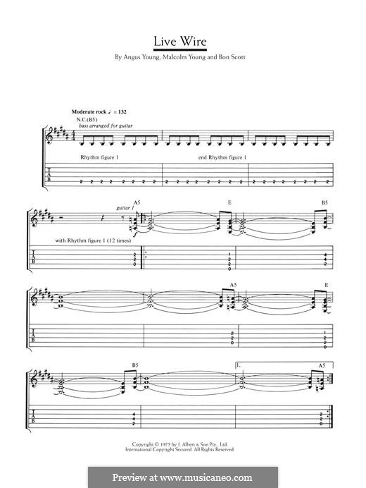 Live Wire (AC/DC): For guitar with tab by Angus Young, Bon Scott, Malcolm Young