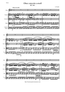 Concerto for Oboe and Strings in A Minor, RV 461: Score and parts by Antonio Vivaldi