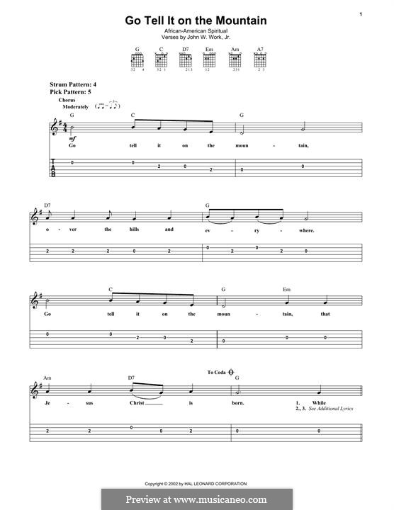 Go, Tell it on the Mountain (Printable Scores): For guitar with tab by folklore