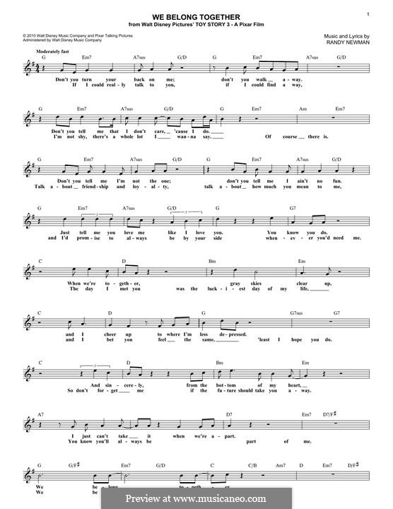 We Belong Together (from Toy Story 3): Melody line by Randy Newman