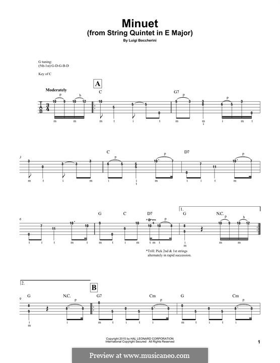 Minuet (Instrumental version): For banjo by Luigi Boccherini