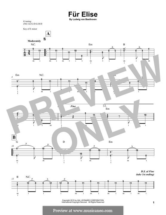 For Elise (Printable Scores), WoO 59: For banjo by Ludwig van Beethoven