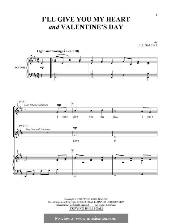 I'll Give You My Heart & Valentine's Day: For voice and piano by Jill Gallina