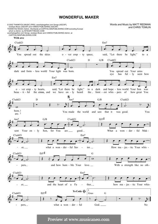 Wonderful Maker: Melody line by Chris Tomlin, Matt Redman