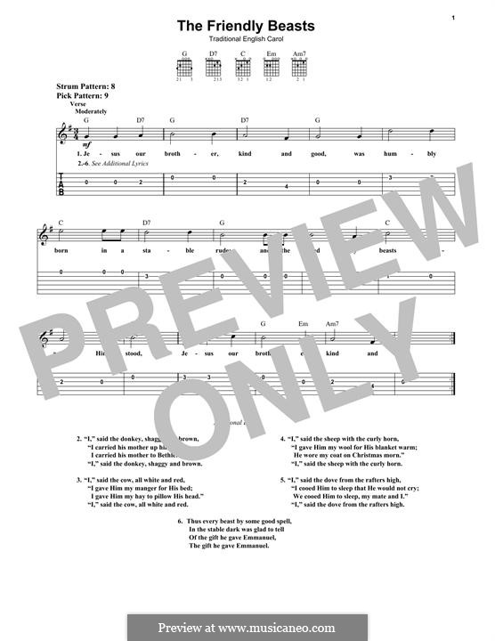 The Friendly Beasts: For guitar with tab by folklore