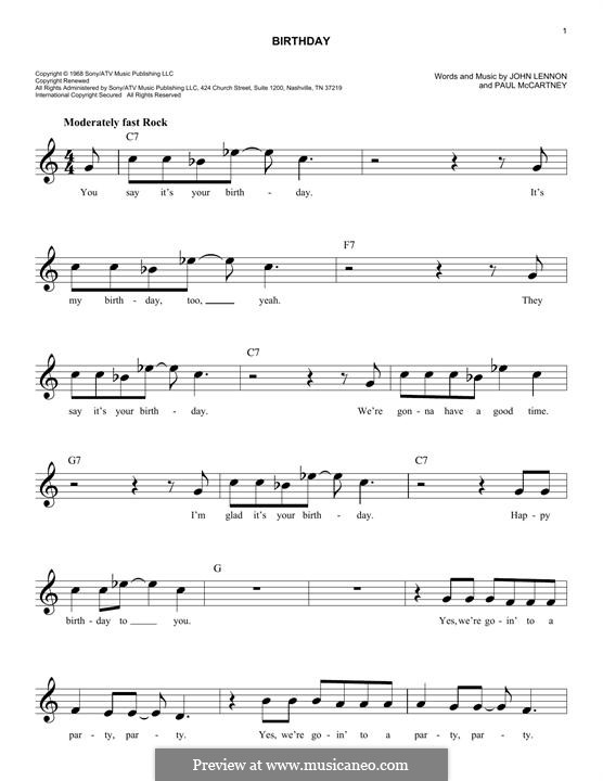 Birthday (The Beatles): Melody line by John Lennon, Paul McCartney