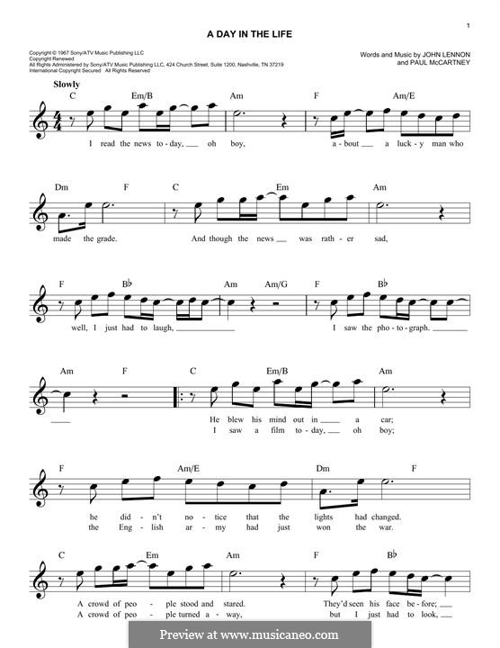 A Day in the Life (The Beatles): Melody line by John Lennon, Paul McCartney