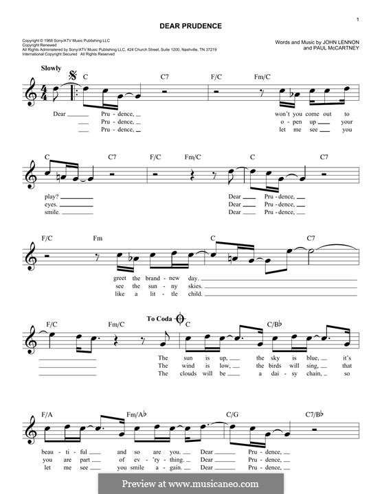 Dear Prudence (The Beatles): Melody line by John Lennon, Paul McCartney