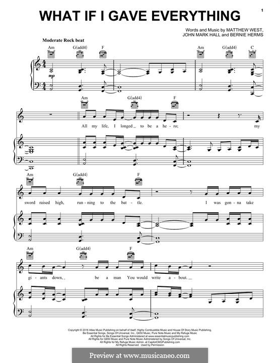 What If I Gave Everything (Casting Crowns): For voice and piano (or guitar) by Bernie Herms, Matthew West, John Mark Hall