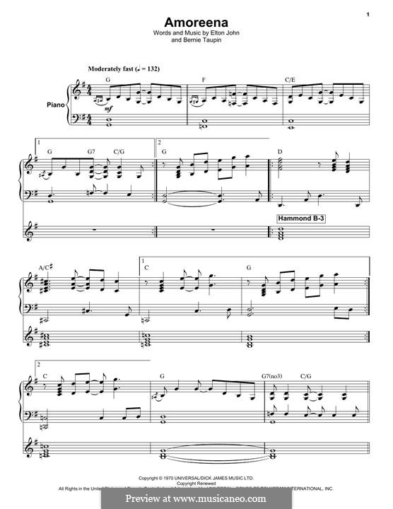 Amoreena: For piano by Elton John