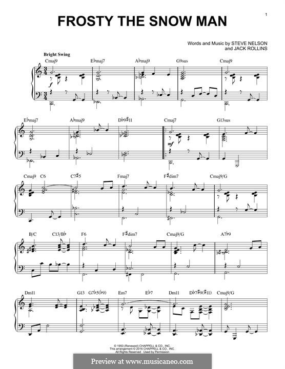 Frosty the Snow Man, for Piano: For a single performer by Jack Rollins, Steve Nelson
