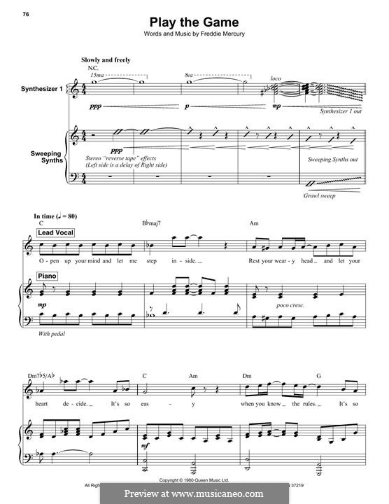 Play The Game (Piano, Vocal & Guitar Chords (Right-Hand Melody)) for Voice  + keyboard - Sheet Music to Print