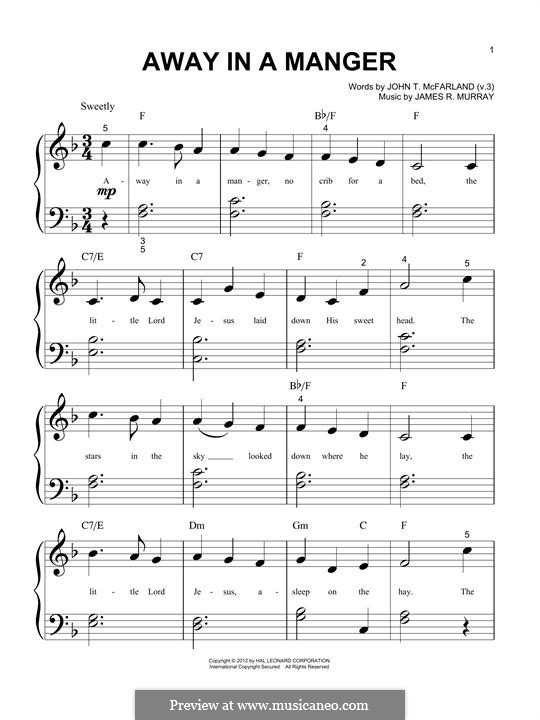 Away in a Manger (Printable Scores): For piano by James R. Murray