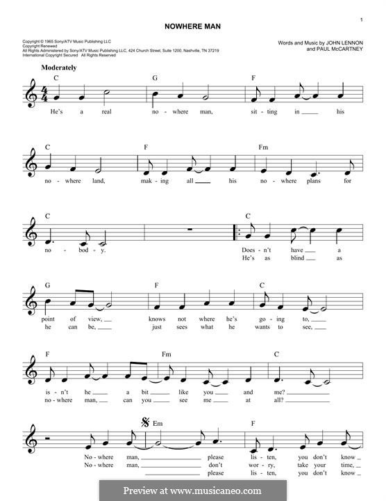Nowhere Man (The Beatles): Melody line by John Lennon, Paul McCartney