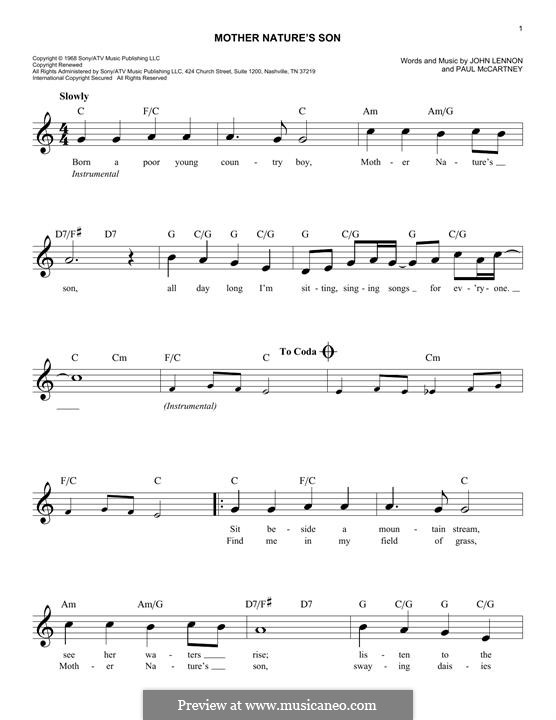 Mother Nature's Son (The Beatles): Melody line by John Lennon, Paul McCartney