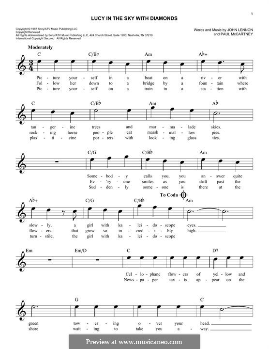 Lucy in the Sky with Diamonds (The Beatles): Melody line by John Lennon, Paul McCartney