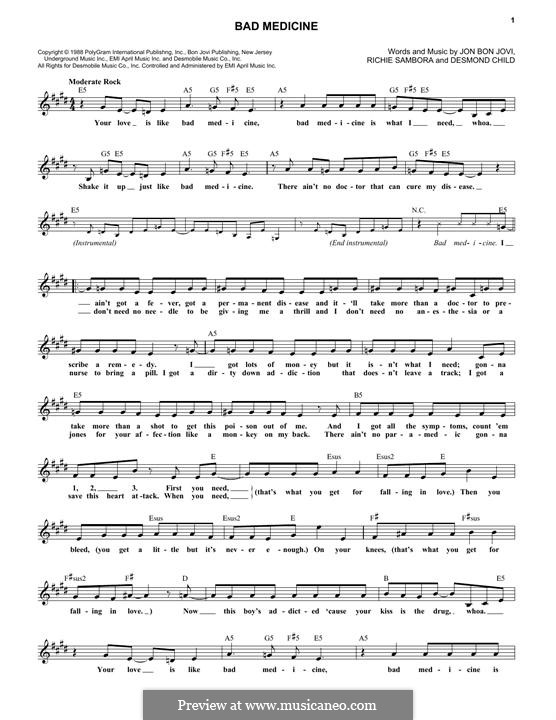 Bad Medicine (Bon Jovi): Melody line by Desmond Child, Jon Bon Jovi, Richie Sambora