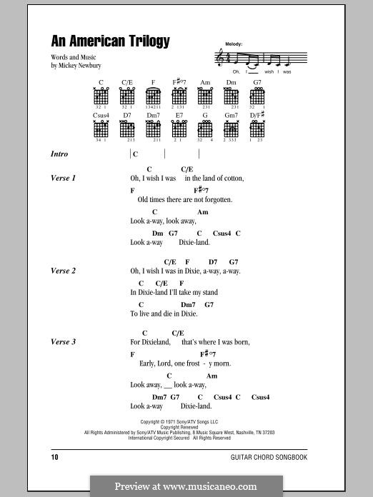 An American Trilogy (Elvis Presley): Lyrics and chords by Mickey Newbury