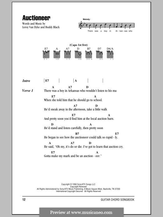Auctioneer (Leroy Van Dyke) by B. Black sheet music on MusicaNeo