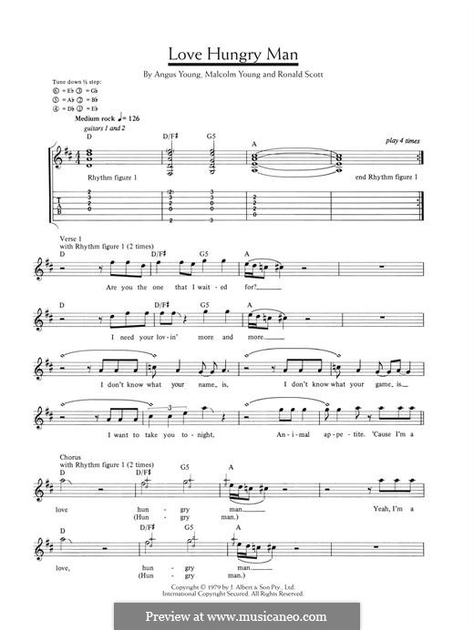 Love Hungry Man (AC/DC): For guitar with tab by Angus Young, Bon Scott, Malcolm Young