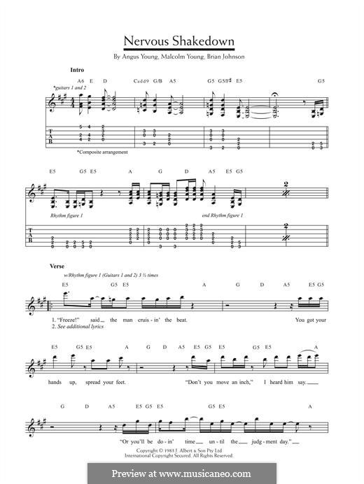 Nervous Shakedown (AC/DC): For guitar with tab by Angus Young, Brian Johnson, Malcolm Young