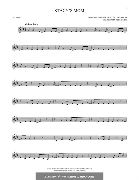 Stacy's Mom (Fountains of Wayne): For trumpet by Adam Schlesinger, Chris Collingwood