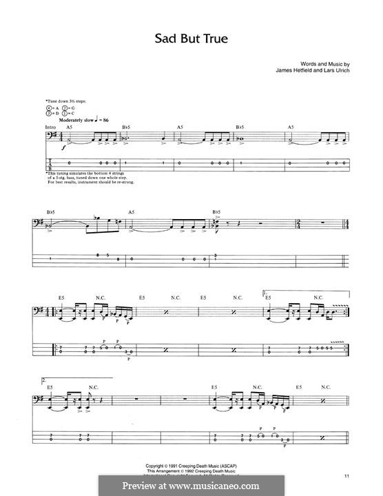 Sad But True (Metallica): For bass guitar with tab by James Hetfield, Lars Ulrich