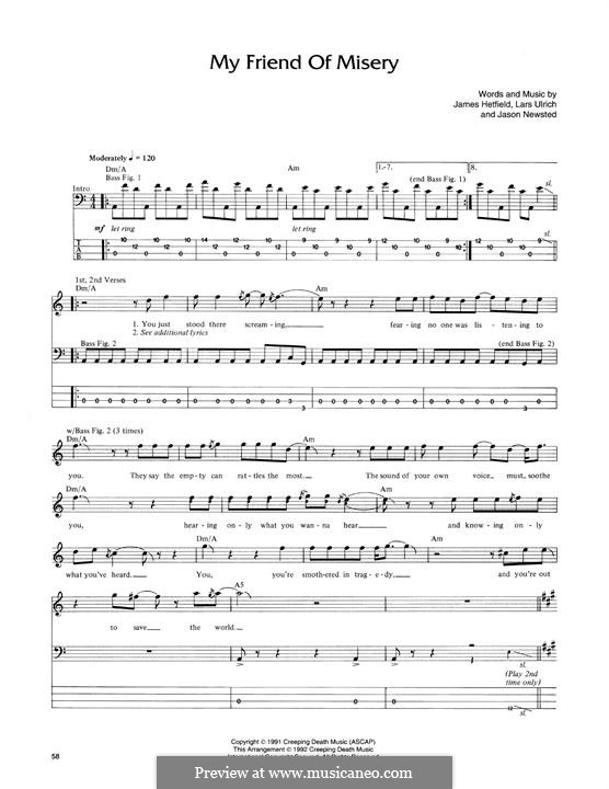 My Friend of Misery (Metallica): For bass guitar with tab by James Hetfield, Jason Newsted, Lars Ulrich