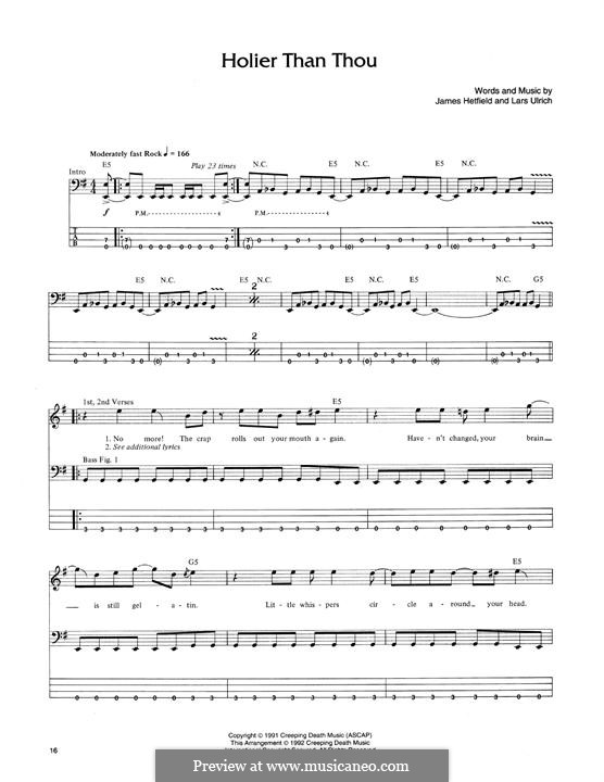 Holier Than Thou (Metallica): For bass guitar with tab by James Hetfield, Lars Ulrich