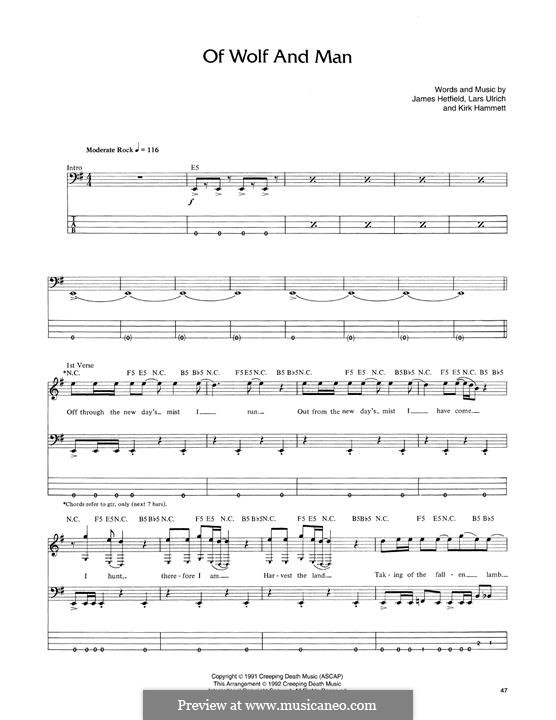 Of Wolf and Man (Metallica): For bass guitar with tab by James Hetfield, Kirk Hammett, Lars Ulrich