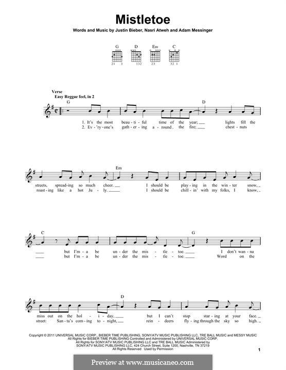 Mistletoe: For guitar by Adam Messinger, Justin Bieber, Nasri Atweh