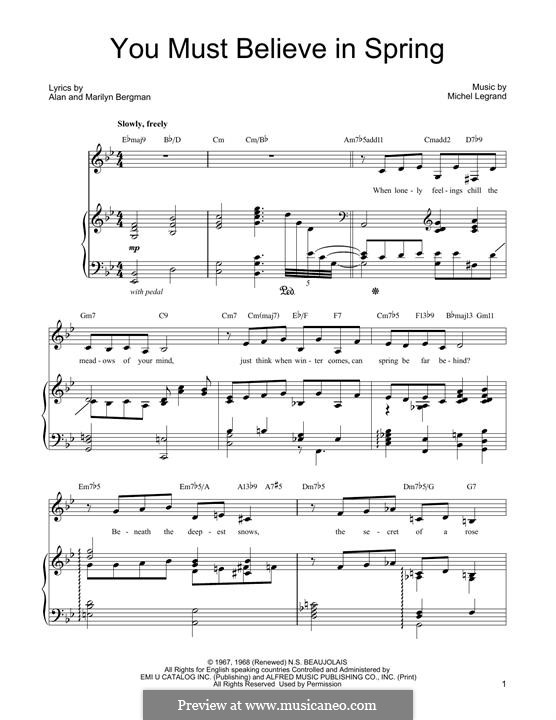 You Must Believe in Spring by M. Legrand - sheet music on MusicaNeo