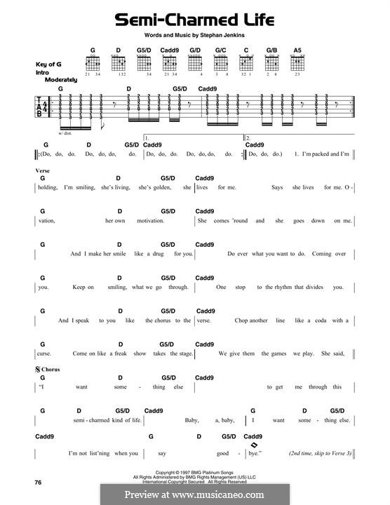 Semi-Charmed Life (Third Eye Blind): For guitar with tab by Stephan Jenkins