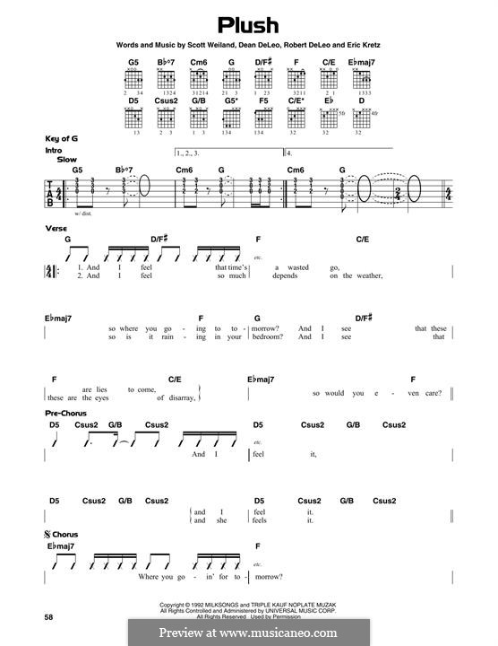 Plush (Stone Temple Pilots): For guitar by Dean DeLeo, Eric Kretz, Robert DeLeo, Scott Weiland